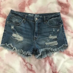 Blue ripped high waisted shorts